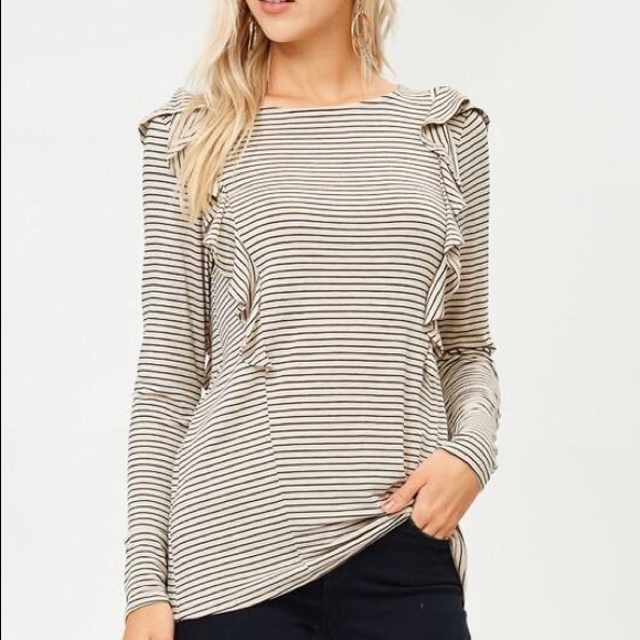 Comfy Striped Ruffle Tee - Picture 3 of 3